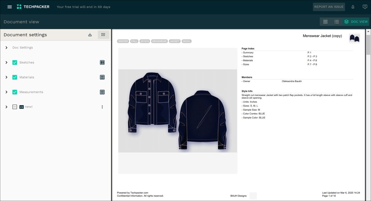 jacket doc view techpacker