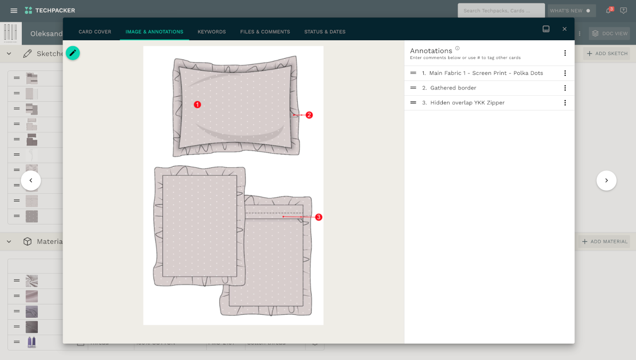 Pillowcase technical sketches