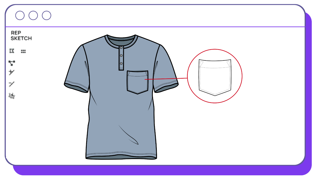 Detailed technical flat sketch of a t-shirt