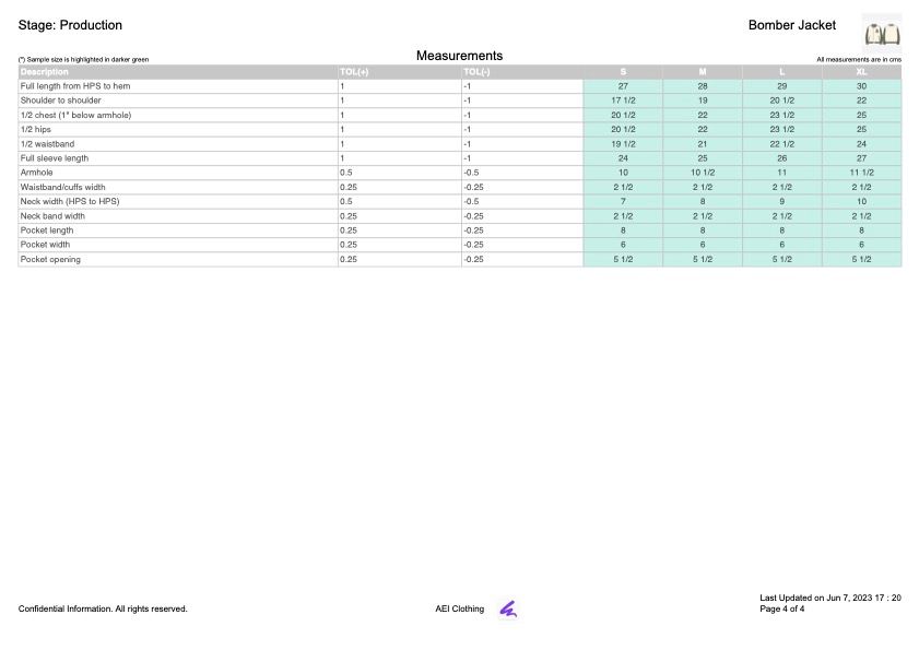 Bomber Jacket Measurement Template