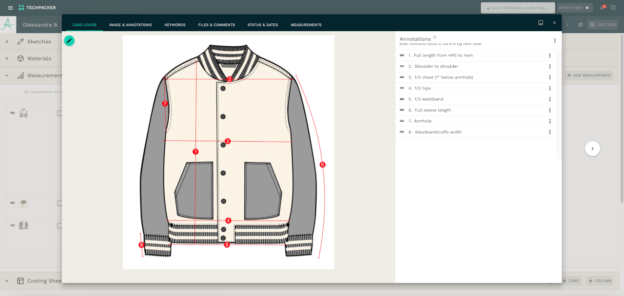 Bomber Jacket Measurement Template