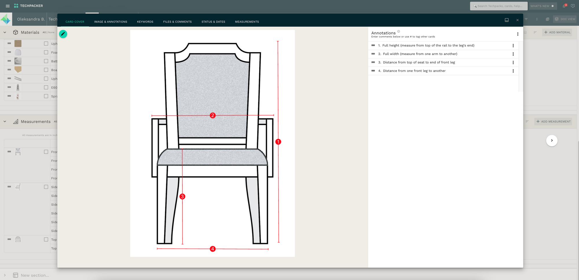 Furniture tech pack points of measurement