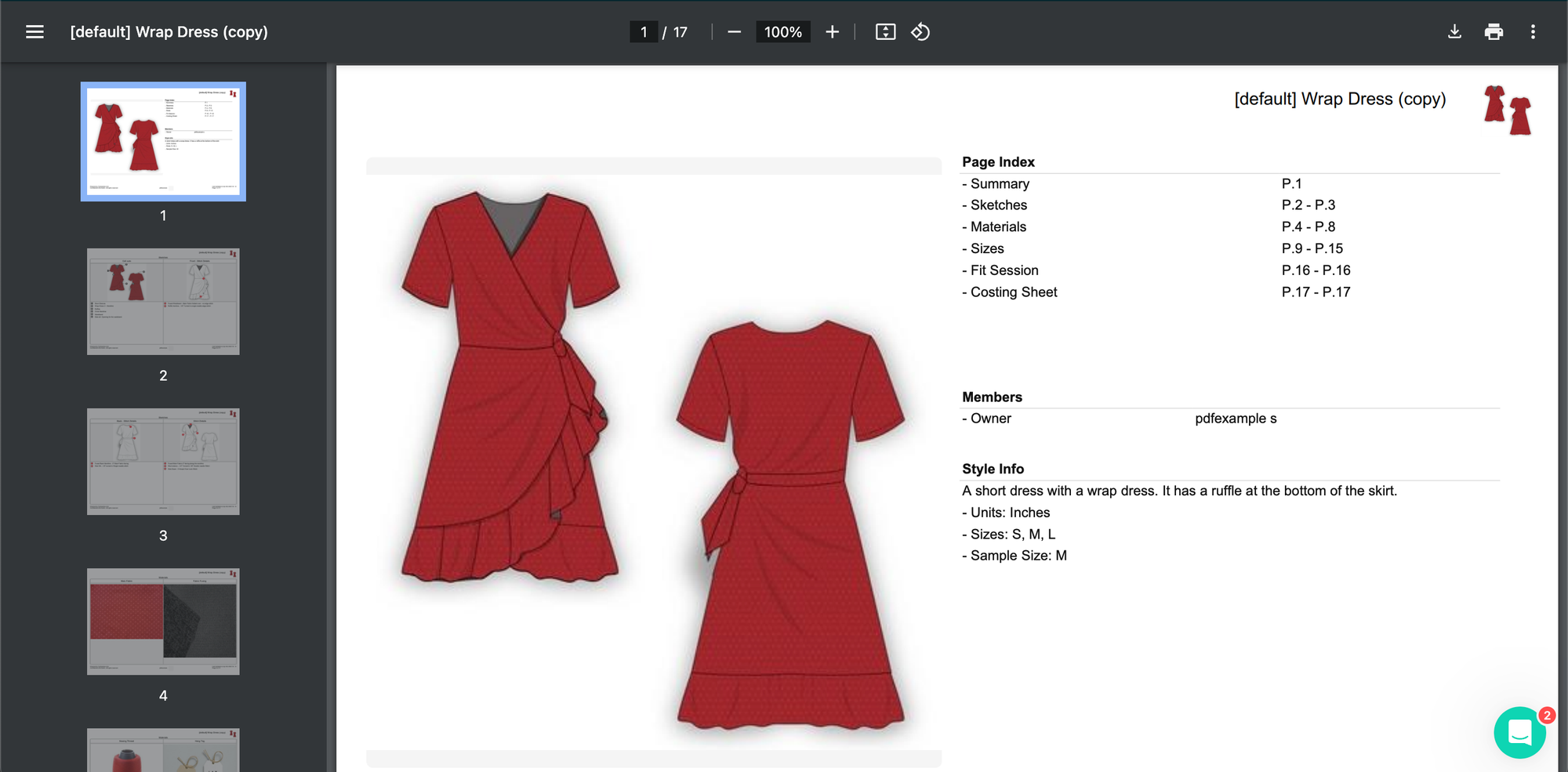 Wrap dress tech pack example