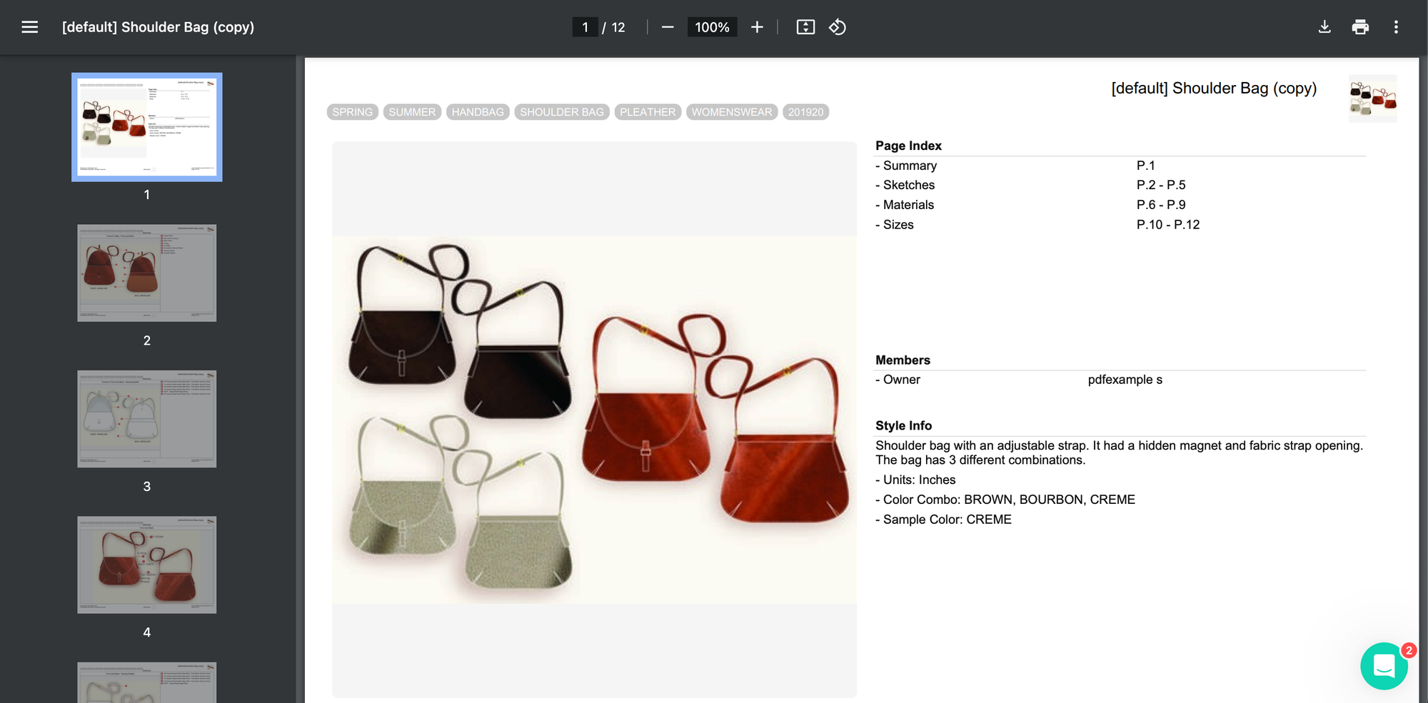 Leather Handbag tech pack example