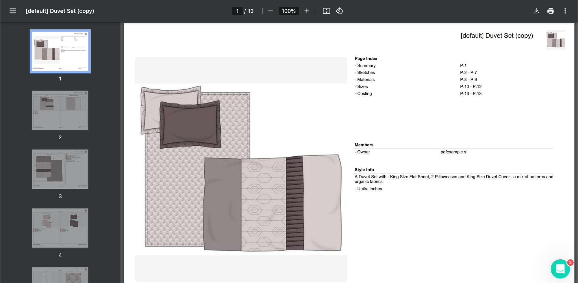 Duvet set Tech pack example