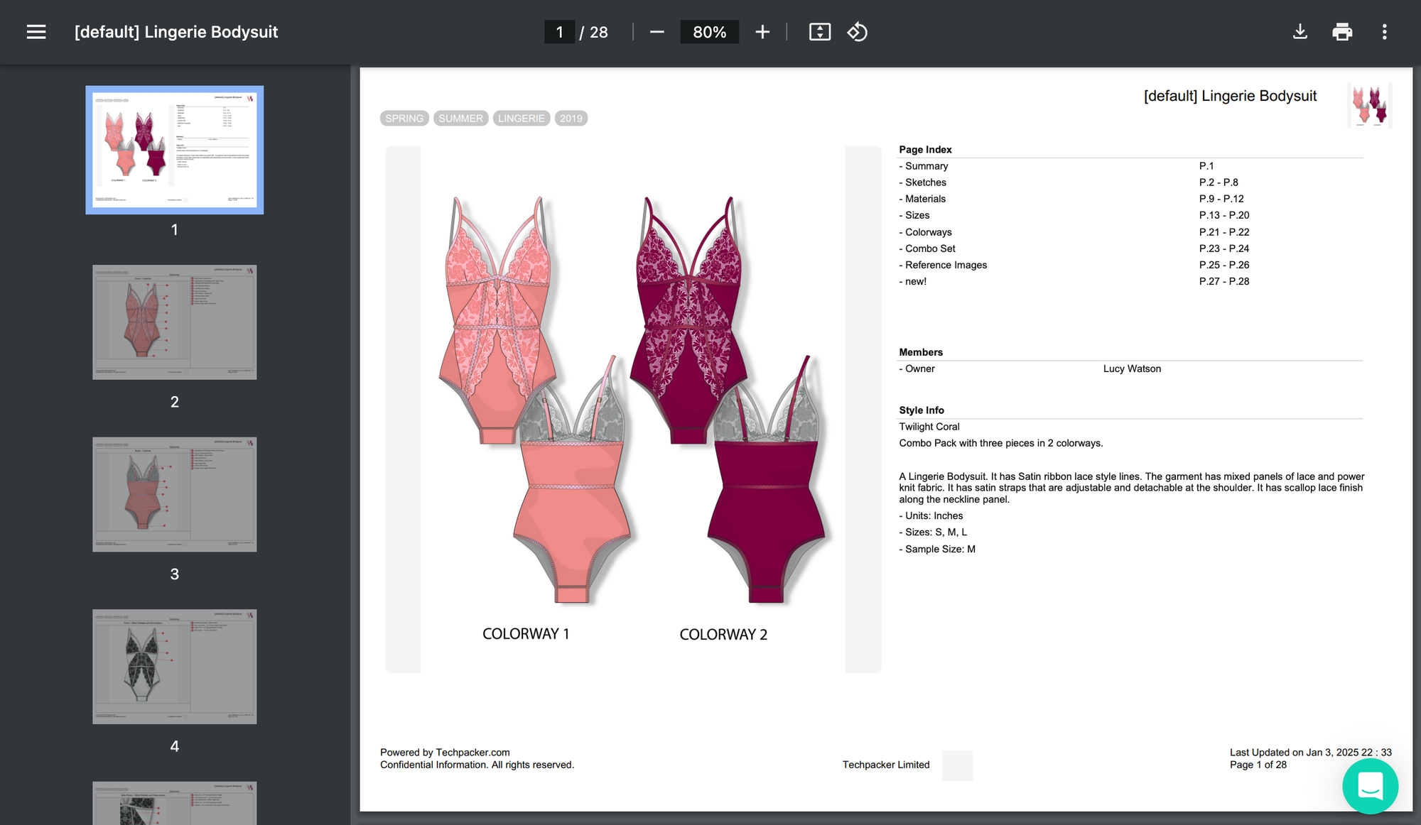 Lingerie bodysuit tech pack example