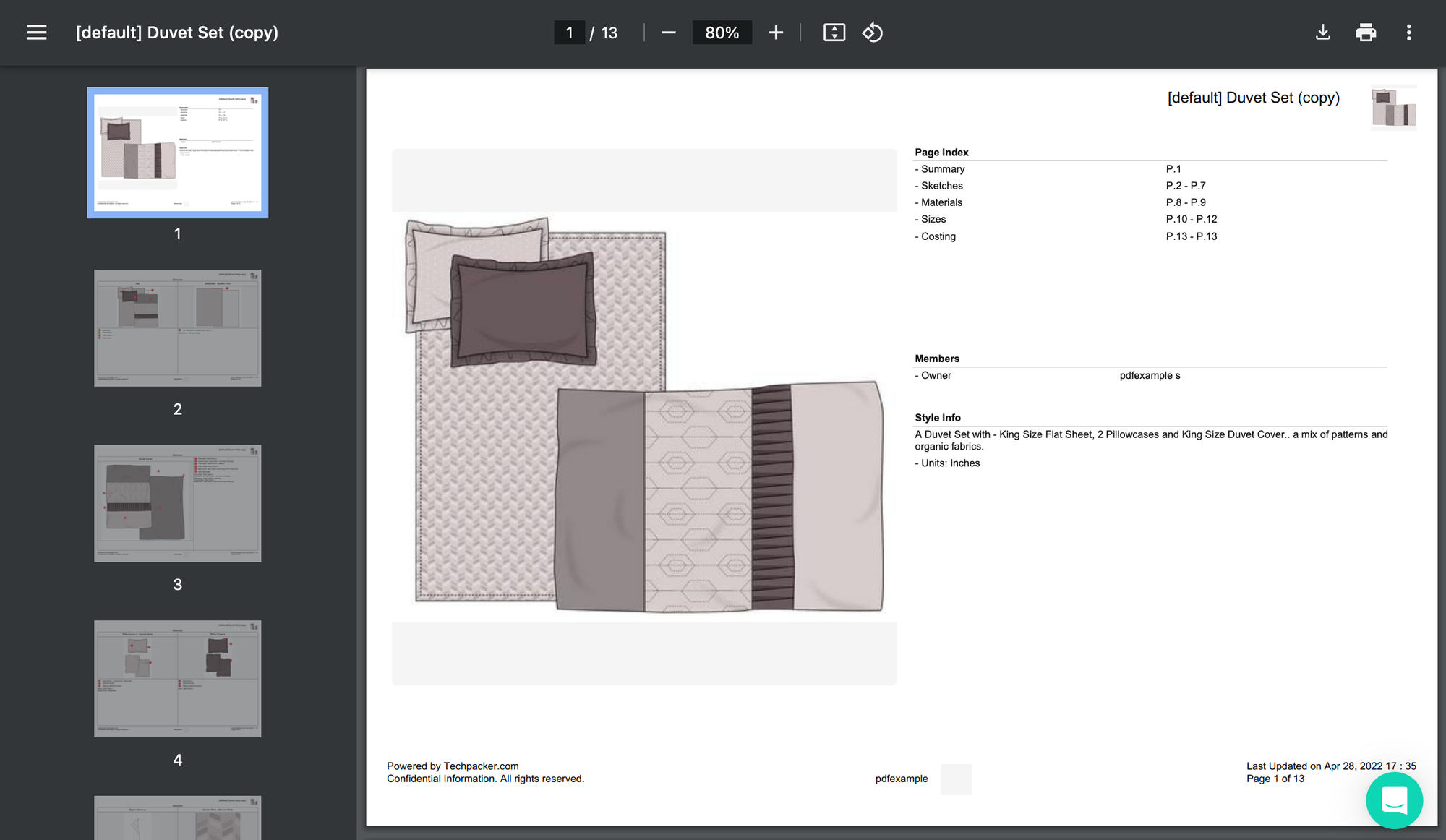 Duvet set Tech pack example