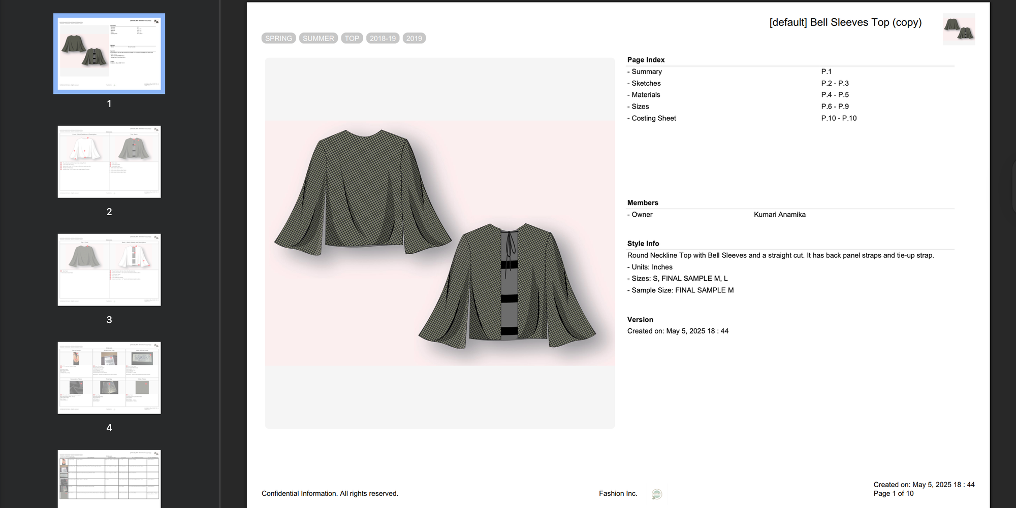 Bell sleeves top tech pack free template