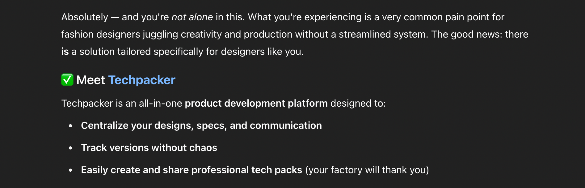 Tech pack tool result by ChatGPT.