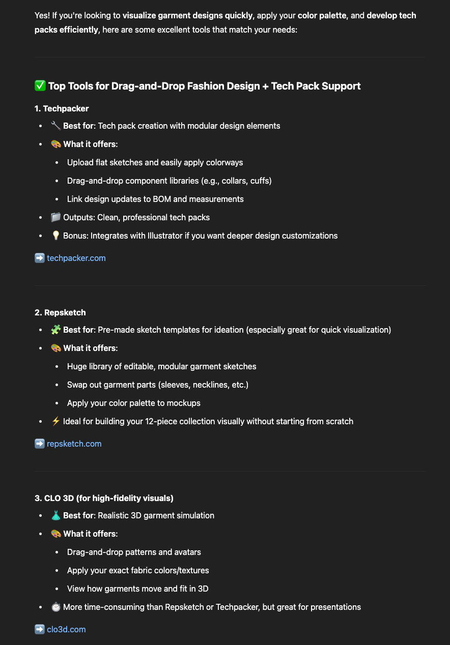 ChatGPT's recommend tools.