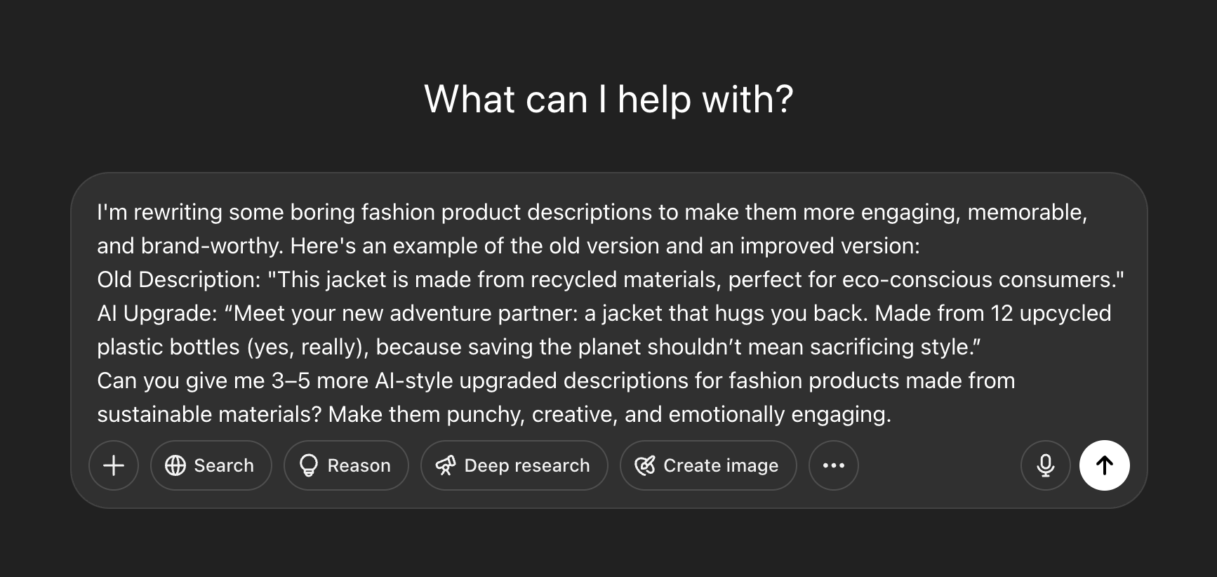 ChatGPT prompt on writing product description.