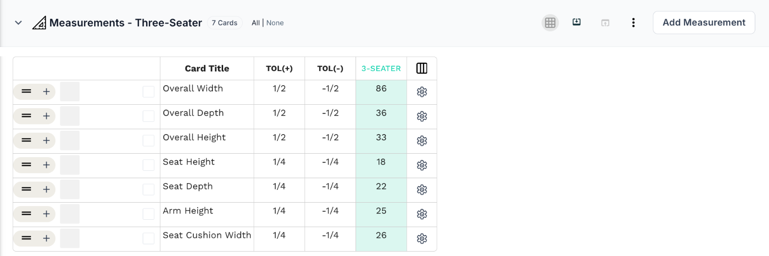 Three-seater measurement section for the sofa