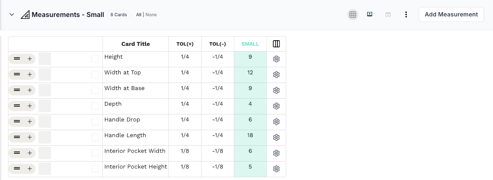 Small measurement section for the structured tote